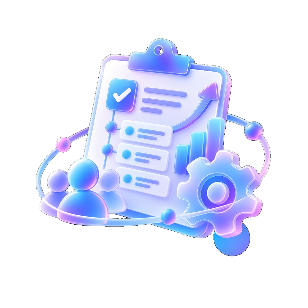 A checklist, team, and gear connected around a delivery plan