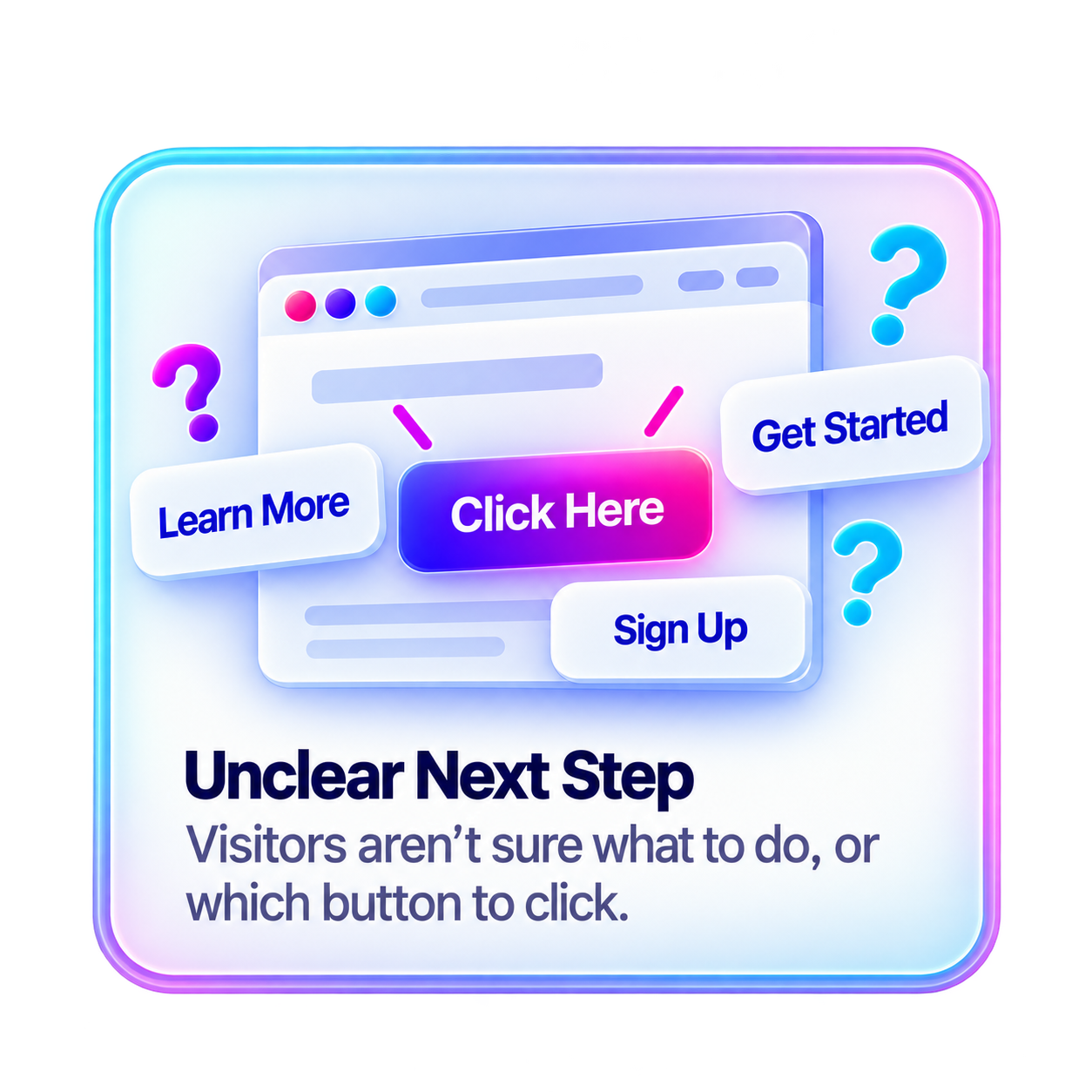 Unclear Next Step. Visitors aren’t sure what to do, or which button to click.